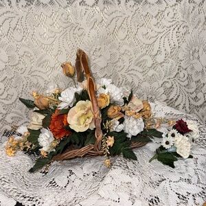 Fall Floral Basket Arrangement with a Stretch Elastic Corsage
